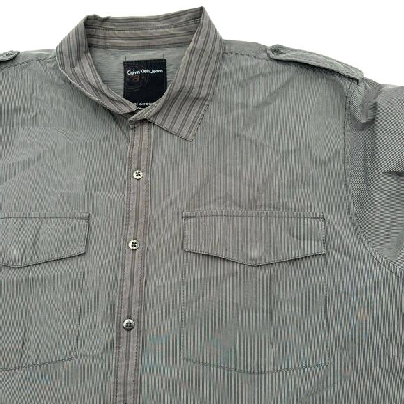 Calvin Klein Jeans‎ Men's XXL Grey pinstripe button up Western Shirt 100% Cotton - Picture 1 of 9